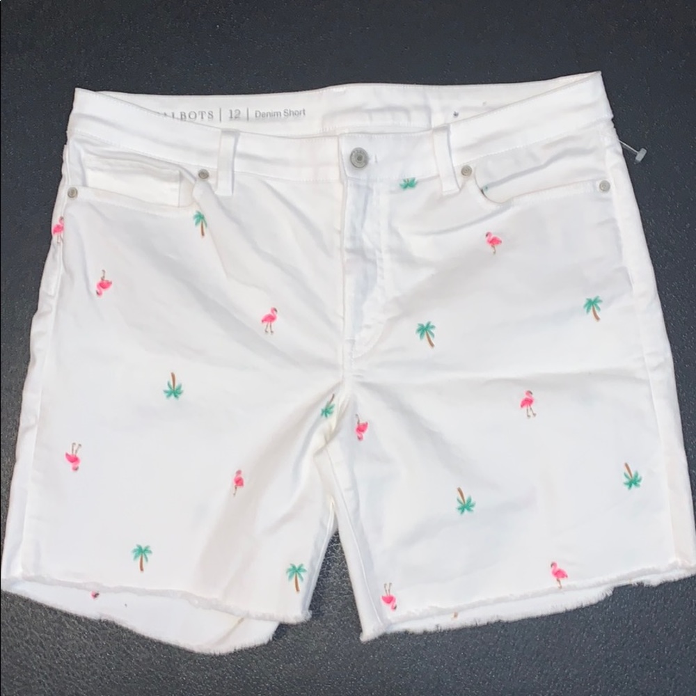 Talbots sz 12 denim shorts palm flamingo 🦩 🌴